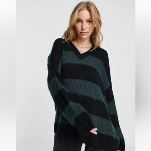 All Saints Oversized V-Neck Striped Sweater